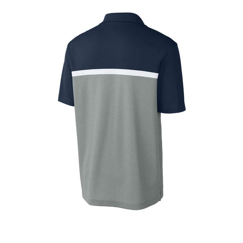 NEW STRAYER Sport-Tek® UV Micropique Colorblock Polo - True Navy/Grey Concrete Heather/White