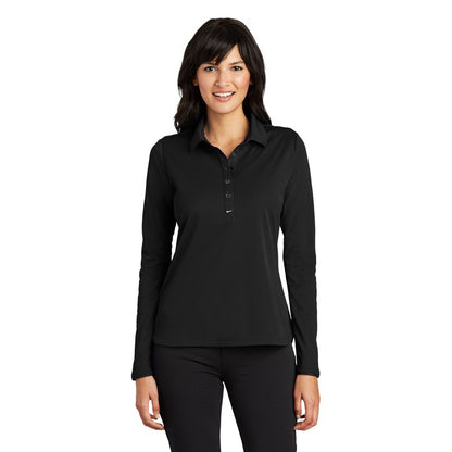 NEW STRAYER Nike Ladies Long Sleeve Dri-FIT Stretch Tech Polo - BLACK