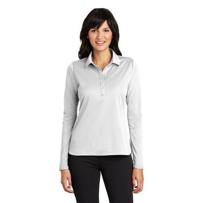 NEW STRAYER Nike Ladies Long Sleeve Dri-FIT Stretch Tech Polo - White