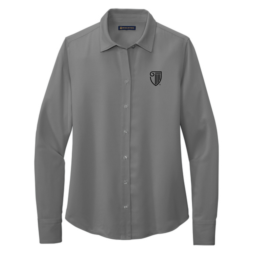 STRAYER Brooks Brothers® Women’s Full-Button Satin Blouse - Shadow Grey