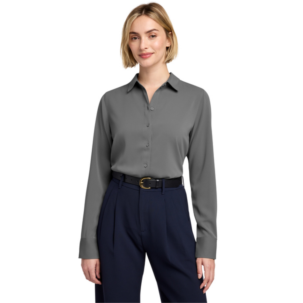 STRAYER Brooks Brothers® Women’s Full-Button Satin Blouse - Shadow Grey