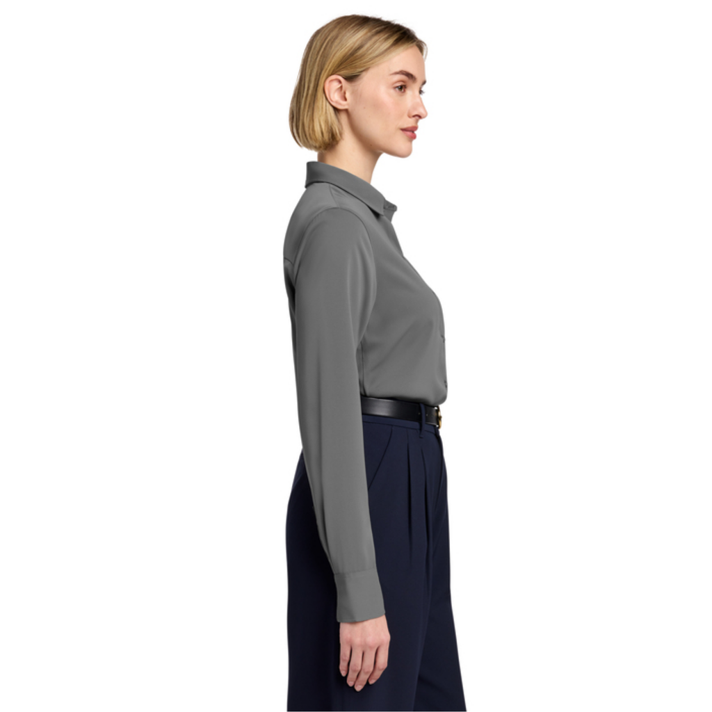 STRAYER Brooks Brothers® Women’s Full-Button Satin Blouse - Shadow Grey