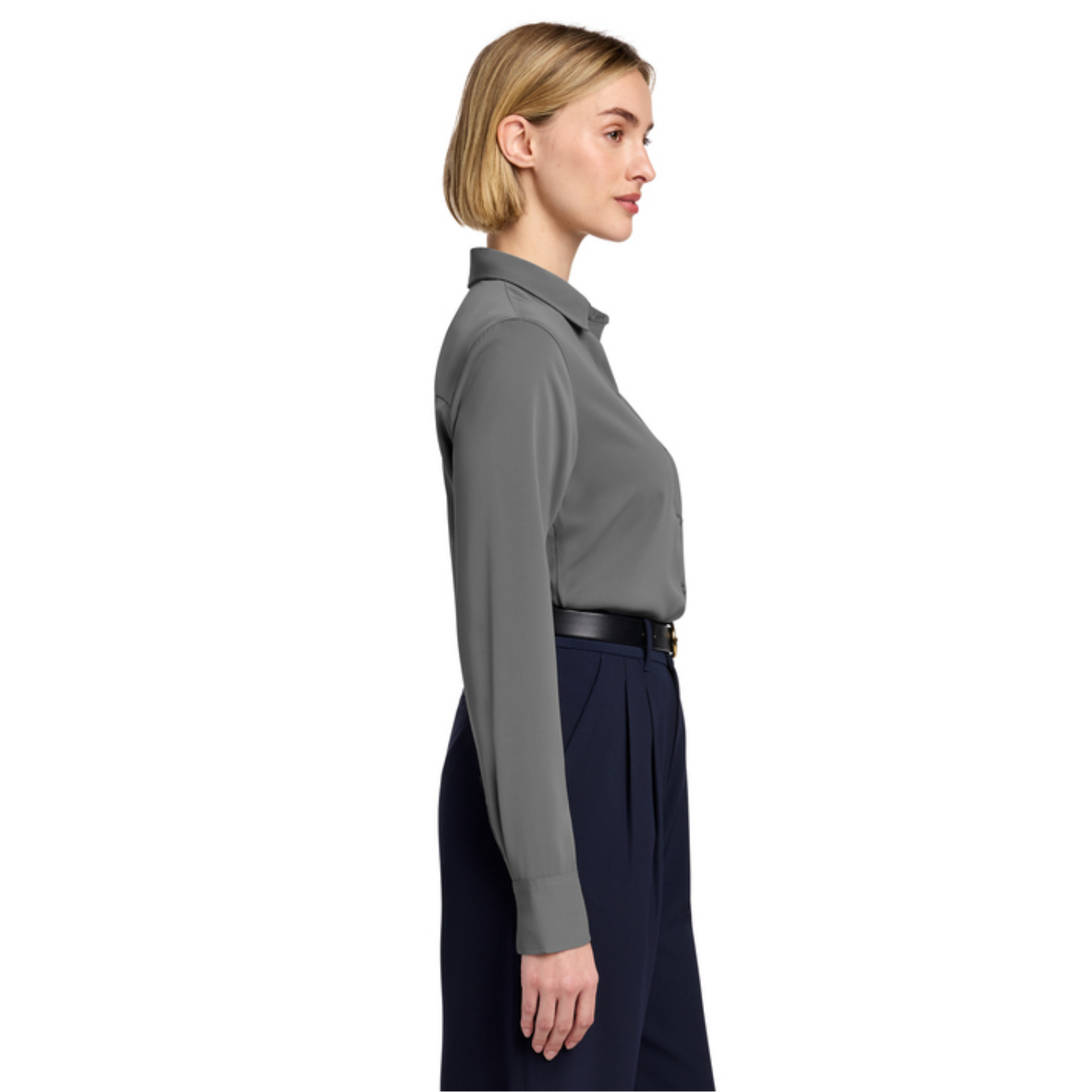 STRAYER Brooks Brothers® Women’s Full-Button Satin Blouse - Shadow Grey