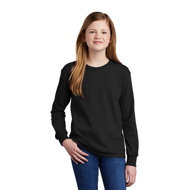 STRAYER Port & Company® Youth Long Sleeve Core Cotton Tee - BLACK