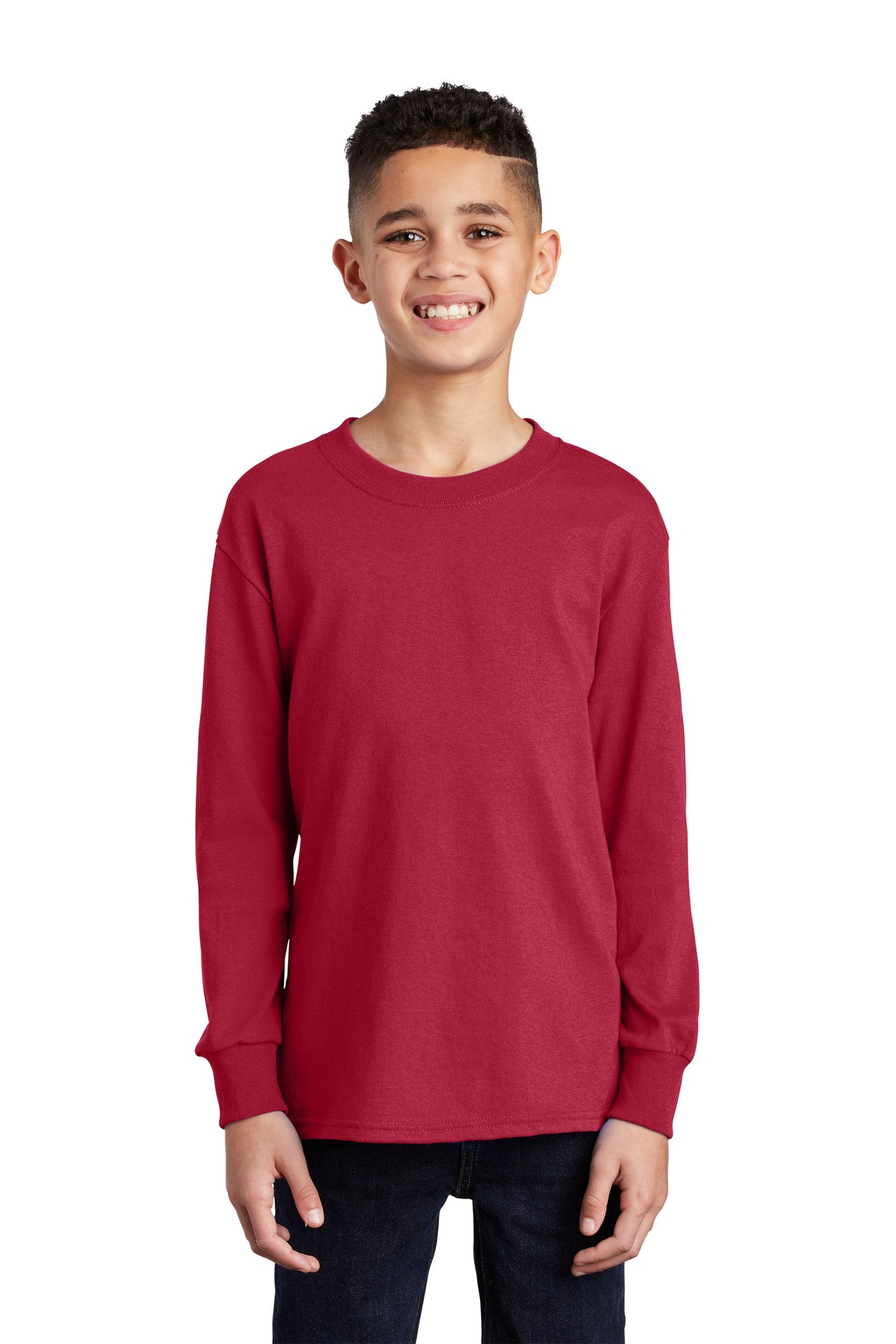 NEW STRAYER Port & Company® Youth Long Sleeve Core Cotton Tee - RED