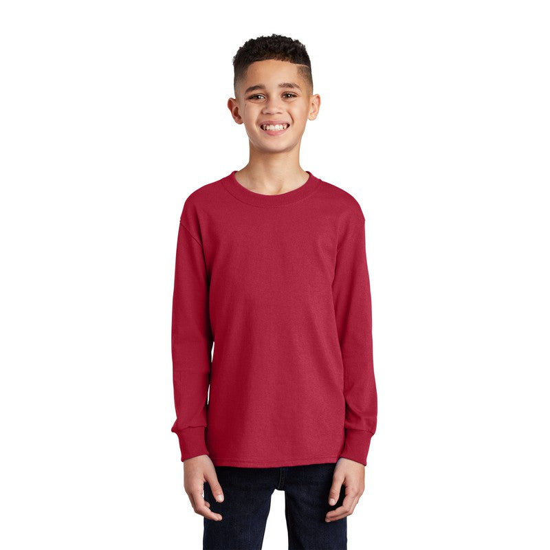 STRAYER Port & Company® Youth Long Sleeve Core Cotton Tee - RED