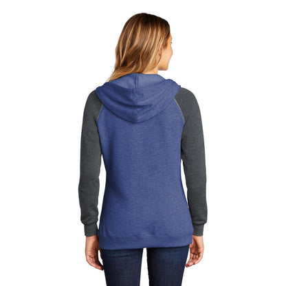 NEW STRAYER District ® Women’s Lightweight Fleece Raglan Hoodie-Heathered Deep Royal/ Heathered Charcoal