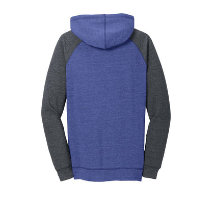 NEW STRAYER District ® Women’s Lightweight Fleece Raglan Hoodie-Heathered Deep Royal/ Heathered Charcoal