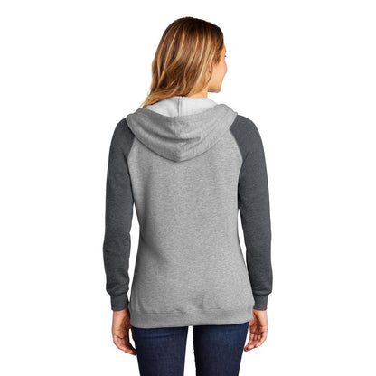 NEW STRAYER District ® Women’s Lightweight Fleece Raglan Hoodie-Heathered Grey/ Heathered Charcoal