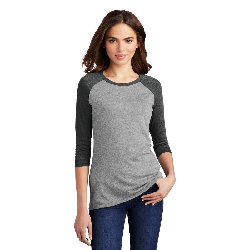 NEW STRAYER District ® Women’s Perfect Tri ® 3/4-Sleeve Raglan - Black Frost/ Grey Frost