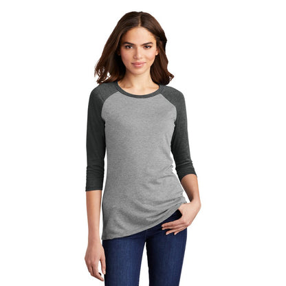 NEW STRAYER District ® Women’s Perfect Tri ® 3/4-Sleeve Raglan - Black Frost/ Grey Frost