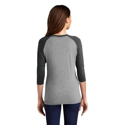 NEW STRAYER District ® Women’s Perfect Tri ® 3/4-Sleeve Raglan - Black Frost/ Grey Frost