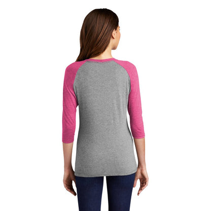 NEW STRAYER District ® Women’s Perfect Tri ® 3/4-Sleeve Raglan - Fuchsia Frost/ Grey Frost