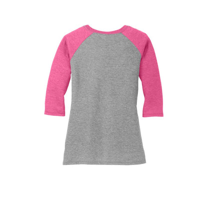 NEW STRAYER District ® Women’s Perfect Tri ® 3/4-Sleeve Raglan - Fuchsia Frost/ Grey Frost