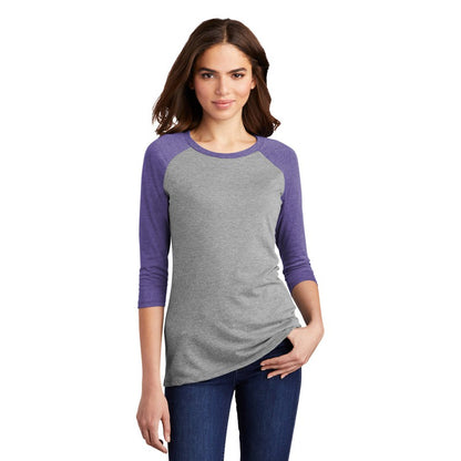 NEW STRAYER District ® Women’s Perfect Tri ® 3/4-Sleeve Raglan - Purple Frost/ Grey Frost