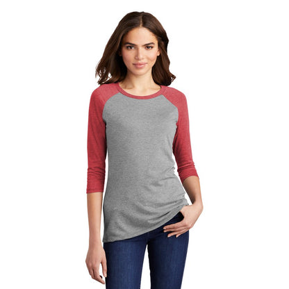 NEW STRAYER District ® Women’s Perfect Tri ® 3/4-Sleeve Raglan - Red Frost/ Grey Frost