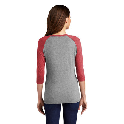 NEW STRAYER District ® Women’s Perfect Tri ® 3/4-Sleeve Raglan - Red Frost/ Grey Frost