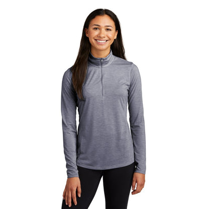 NEW STRAYER Sport-Tek ® Ladies PosiCharge ® Tri-Blend Wicking 1/4-Zip Pullover - True Navy Heather