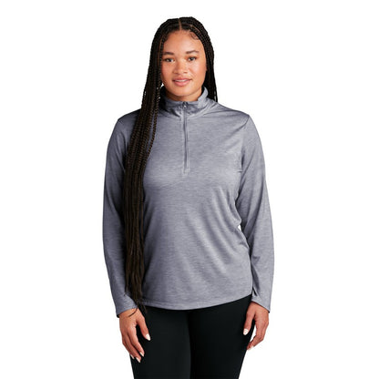 NEW STRAYER Sport-Tek ® Ladies PosiCharge ® Tri-Blend Wicking 1/4-Zip Pullover - True Navy Heather