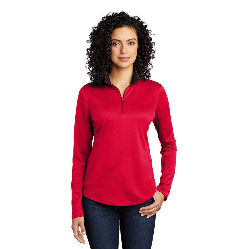 STRAYER Port Authority Ladies Silk Touch ™ Performance 1/4-Zip - RED/BLACK