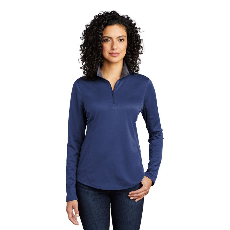 NEW STRAYER Port Authority Ladies Silk Touch ™ Performance 1/4-Zip -Royal/ Steel Grey