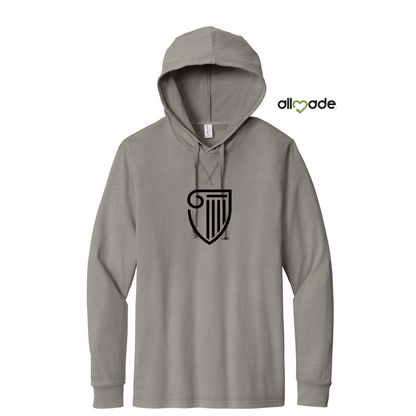 NEW STRAYER Allmade® Unisex Mineral Dye Organic Cotton Hoodie Tee - Driftwood Grey