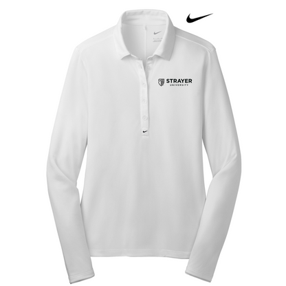 NEW STRAYER Nike Ladies Long Sleeve Dri-FIT Stretch Tech Polo - White