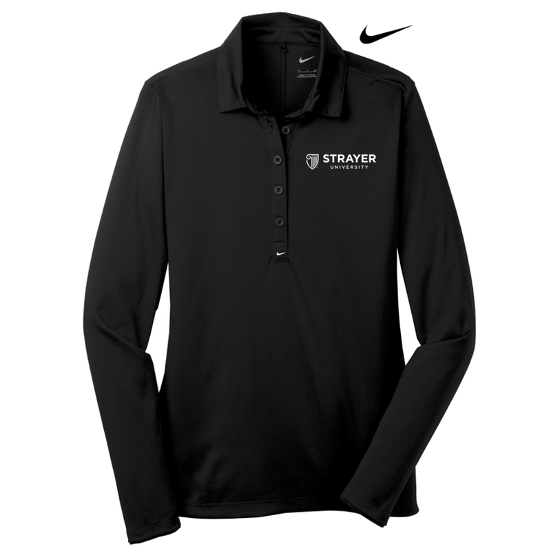 STRAYER Nike Ladies Long Sleeve Dri-FIT Stretch Tech Polo - BLACK