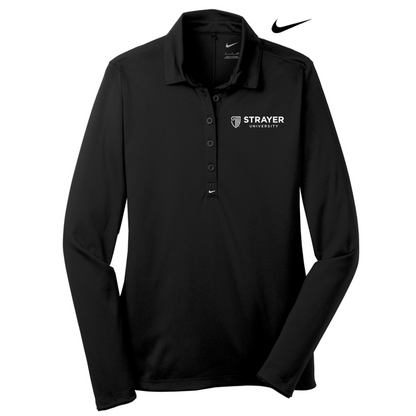 NEW STRAYER Nike Ladies Long Sleeve Dri-FIT Stretch Tech Polo - BLACK