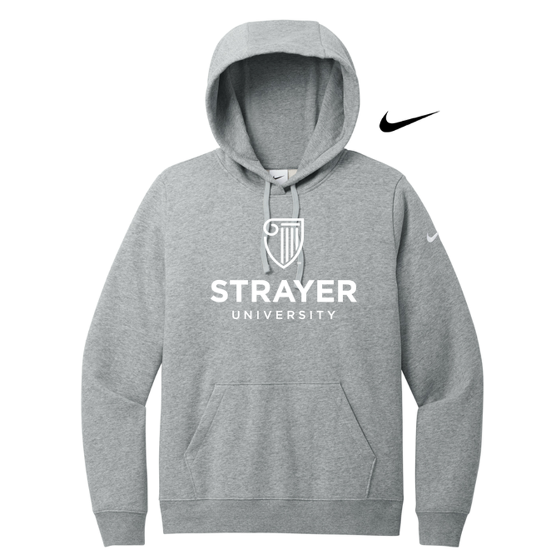 STRAYER Nike Ladies Club Fleece Sleeve Swoosh Pullover Hoodie - Dark Grey Heather