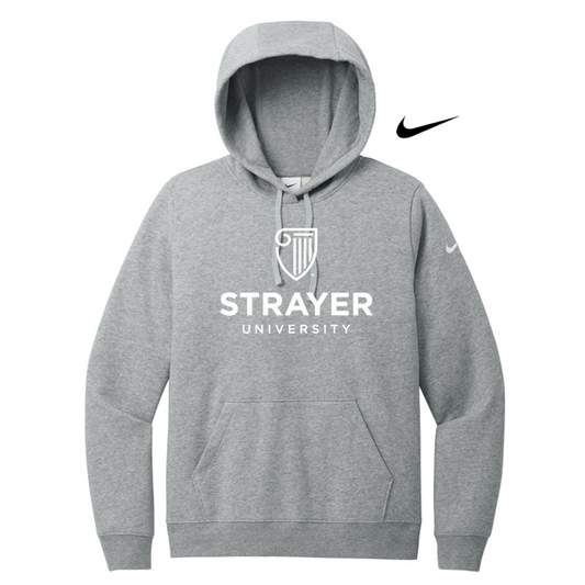 NEW STRAYER Nike Ladies Club Fleece Sleeve Swoosh Pullover Hoodie - Dark Grey Heather