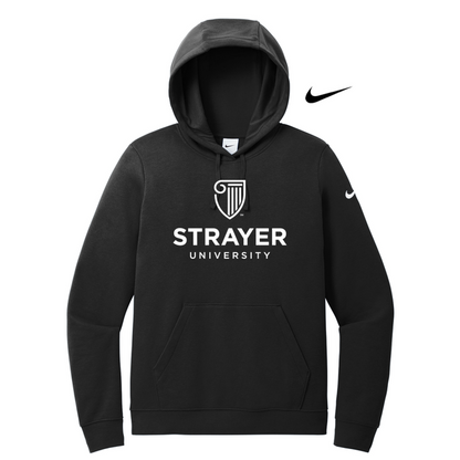 NEW STRAYER Nike Ladies Club Fleece Sleeve Swoosh Pullover Hoodie - BLACK