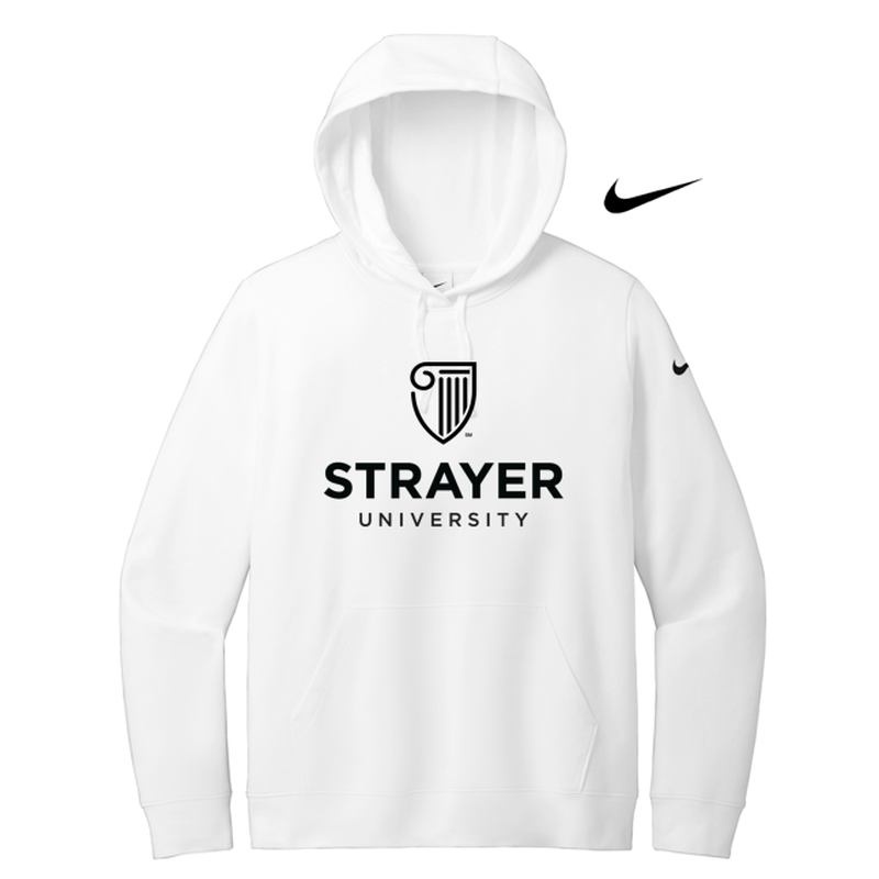 STRAYER Nike Ladies Club Fleece Sleeve Swoosh Pullover Hoodie - WHITE