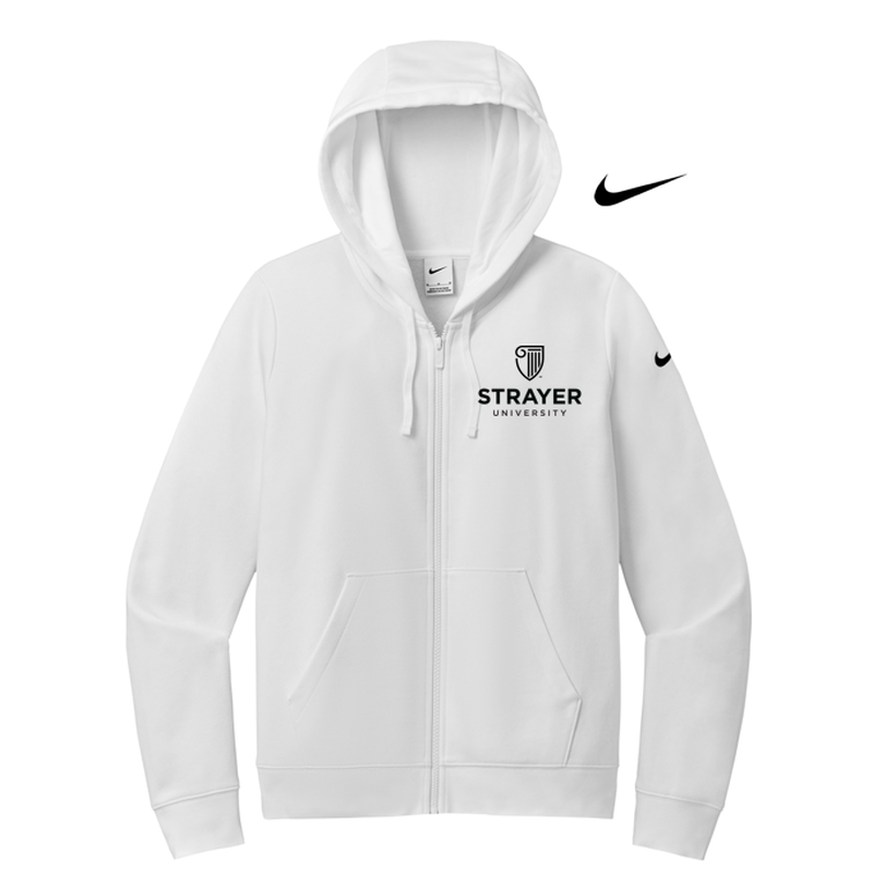 NEW STRAYER Nike Ladies Club Fleece Sleeve Swoosh Full-Zip Hoodie - WHITE