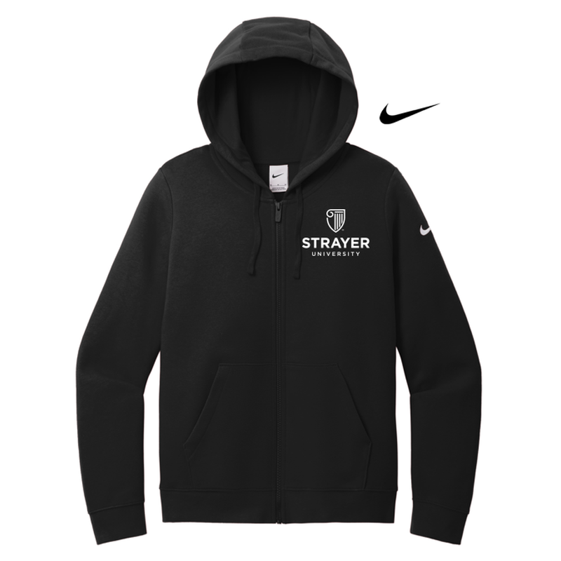 STRAYER Nike Ladies Club Fleece Sleeve Swoosh Full-Zip Hoodie - BLACK