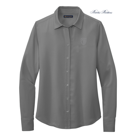 NEW STRAYER Brooks Brothers® Women’s Full-Button Satin Blouse - Shadow Grey