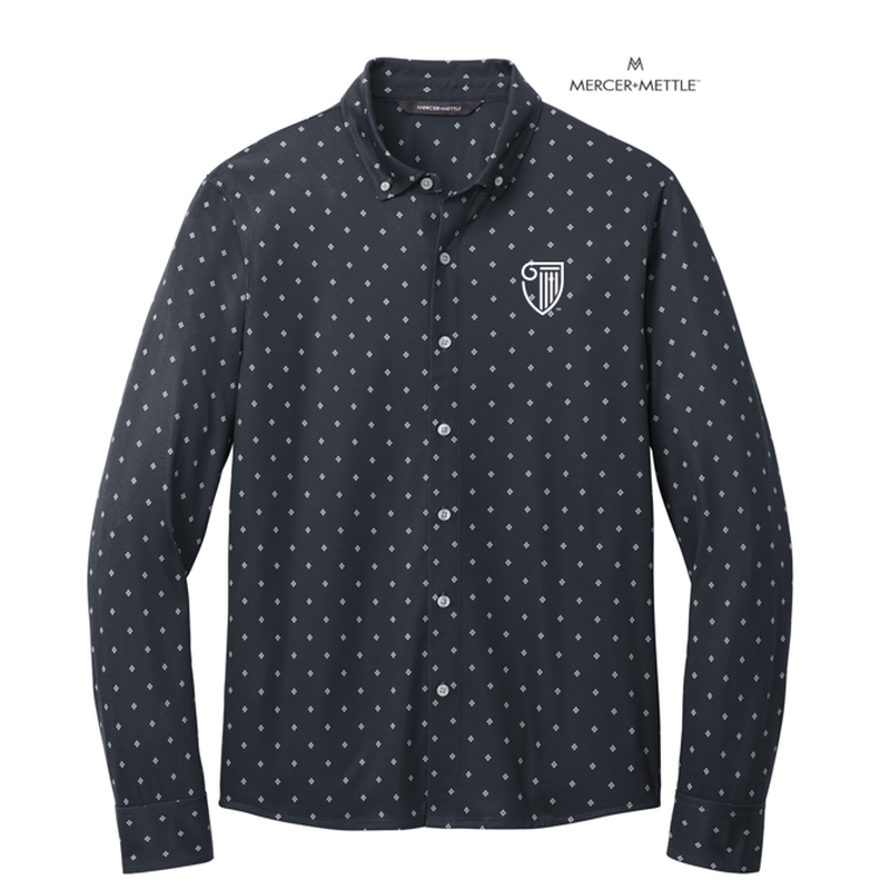NEW STRAYER Mercer+Mettle™ Stretch Jersey Long Sleeve Shirt - Navy Geo Diamond
