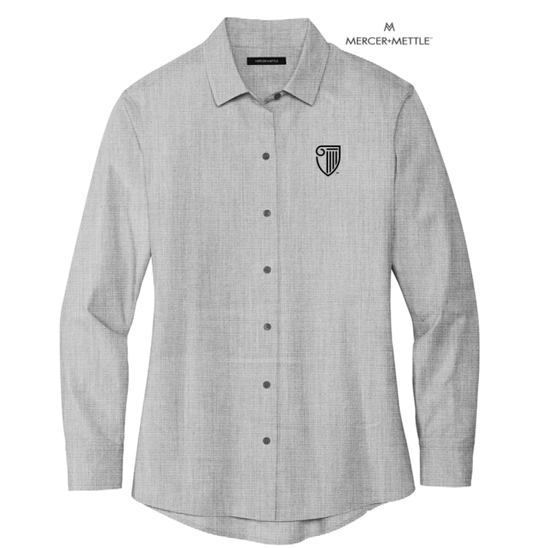 NEW STRAYER Mercer+Mettle™ Women’s Long Sleeve Stretch Woven Shirt - Gusty Grey End On End