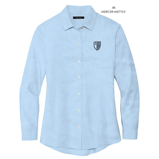 NEW STRAYER Mercer+Mettle™ Women’s Long Sleeve Stretch Woven Shirt - Air Blue End On End