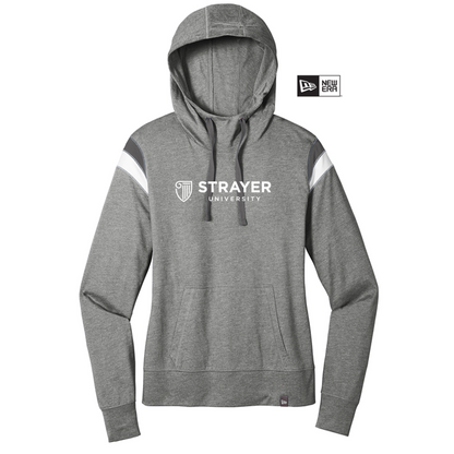 NEW STRAYER New Era ® Ladies Heritage Blend Varsity Hoodie- Shadow Grey Heather/ Graphite/ White