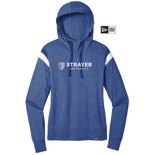 NEW STRAYER New Era ® Ladies Heritage Blend Varsity Hoodie- Royal Heather/ Royal/ White