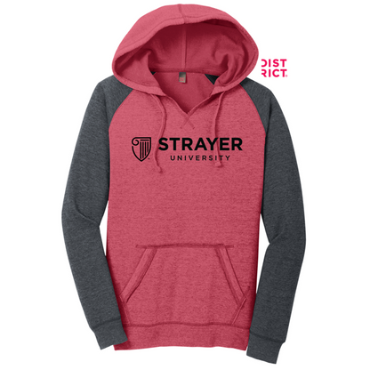 NEW STRAYER District ® Women’s Lightweight Fleece Raglan Hoodie-Heathered Red/ Heathered Charcoal