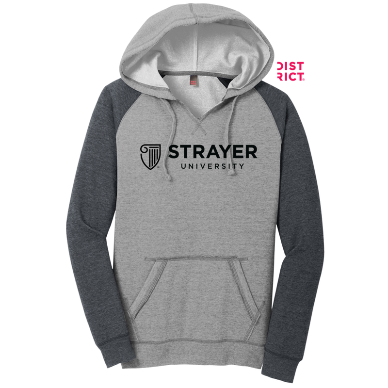 NEW STRAYER District ® Women’s Lightweight Fleece Raglan Hoodie-Heathered Grey/ Heathered Charcoal