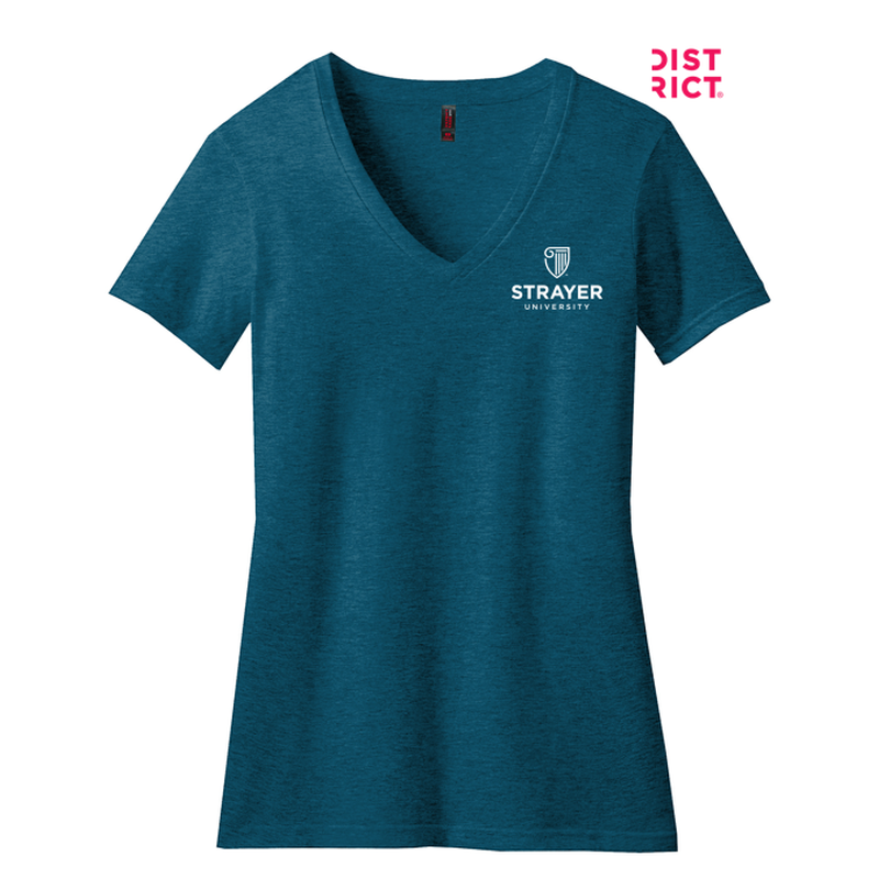 NEW STRAYER District ® Women’s Perfect Blend ® V-Neck Tee-Deep Turquoise Fleck