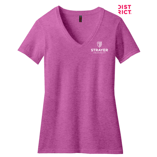 NEW STRAYER District ® Women’s Perfect Blend ® V-Neck Tee-Heathered Pink Raspberry