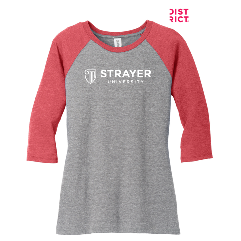 NEW STRAYER District ® Women’s Perfect Tri ® 3/4-Sleeve Raglan - Red Frost/ Grey Frost