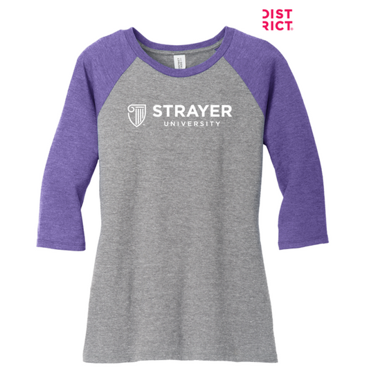 NEW STRAYER District ® Women’s Perfect Tri ® 3/4-Sleeve Raglan - Purple Frost/ Grey Frost