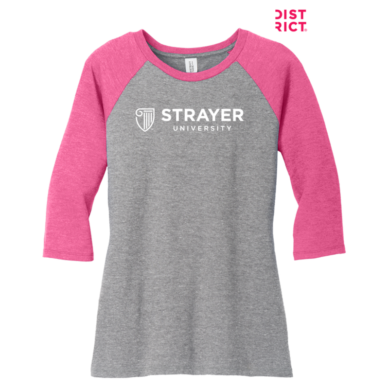 STRAYER District ® Women’s Perfect Tri ® 3/4-Sleeve Raglan - Fuchsia Frost/ Grey Frost