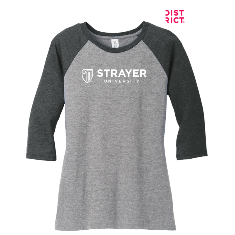 NEW STRAYER District ® Women’s Perfect Tri ® 3/4-Sleeve Raglan - Black Frost/ Grey Frost