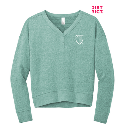 NEW STRAYER District® Women’s Perfect Tri® Fleece V-Neck Sweatshirt - Heathered Eucalyptus Blue